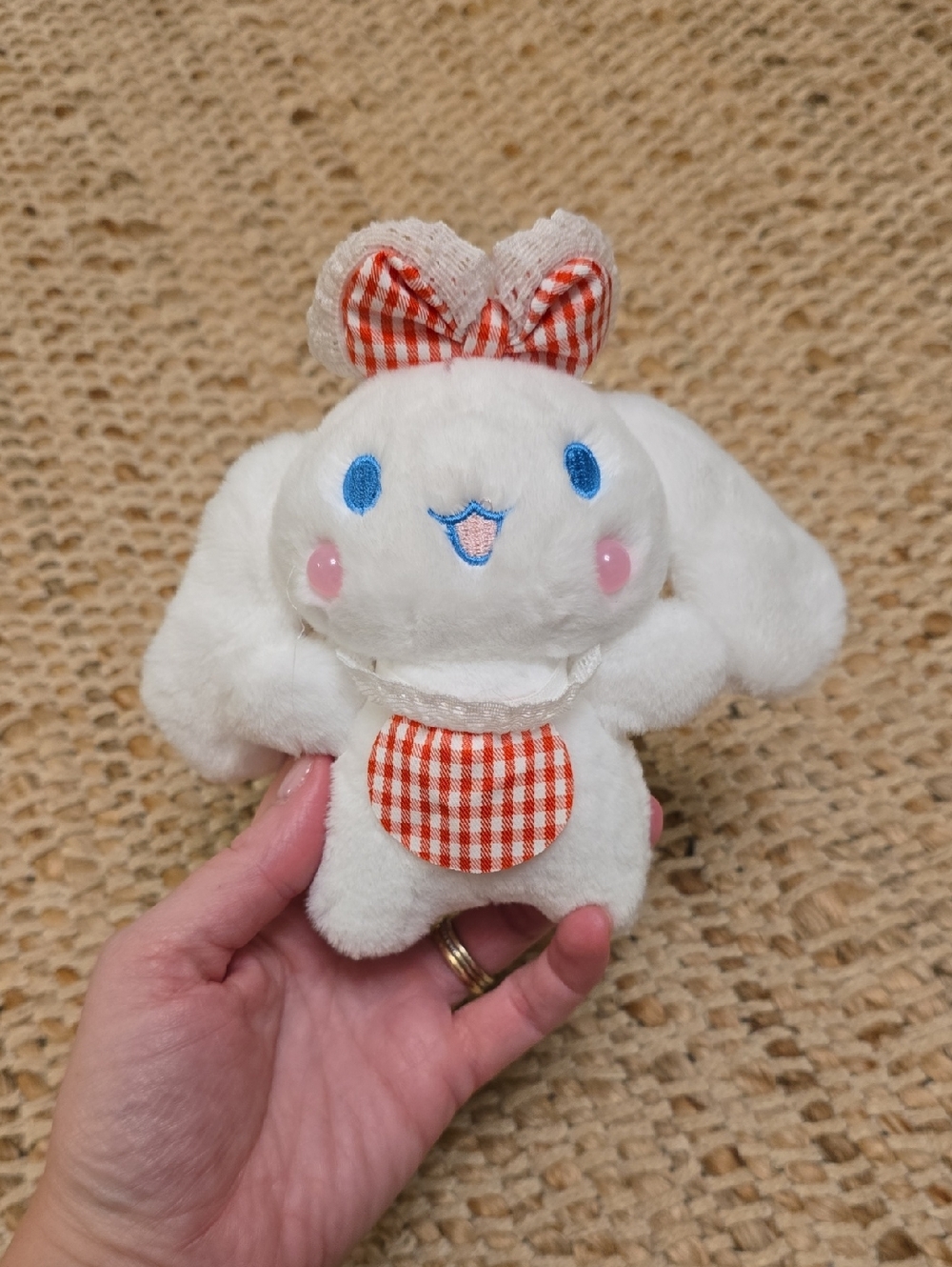 White Plush Bunny with Orange Gingham Bow & Pocket